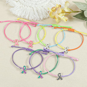 Pulseras de la Salud Femenina al por Mayor, Pulseras de la Amistad con Dijes de Amor, Pulseras de Moda para la Prevención <span class=keywords><strong>del</strong></span> Cáncer de Mama, Pulsera de Oración con Cordón Trenzado y Listón Rosa - Product Image 4