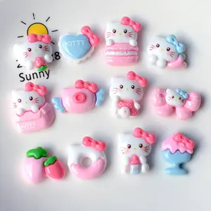 Bulk Supply Cute Pink Glossy Sanrios Kitty Cat Resin Hair Accessories DIY Material 3D Kawaii Big Nail Art Decoration Charms Gem