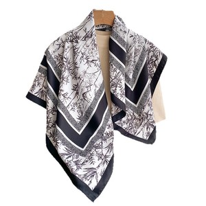 New Autumn Spring 90x90cm Twill Silk Scarf For Women Luxury Double Sided Print Square Headscarf Elegant <b>Shawl</b> <b>Wrap</b> Wholesale - Product Image 5