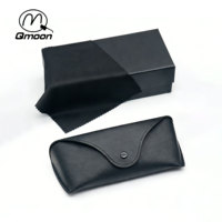 Lot de 3 : Étui à lunettes classique en cuir PU noir, pochette à cordon et chiffon de nettoyage en microfibre, étui semi-rigide pour lunettes
