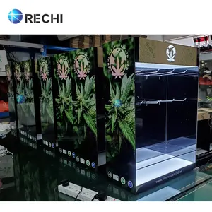 RECHI personalizado iluminado acrílico teléfono celular accesorio al por menor soporte de exhibición escaparate para cargador Cable gabinete de almacenamiento con ganchos