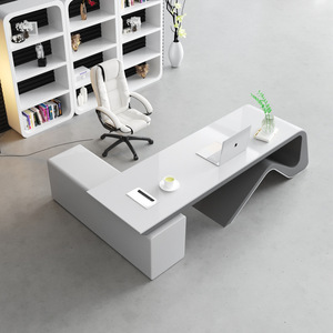Venta al por mayor de diseño moderno de forma curva Director Ejecutivo muebles de oficina escribir blanco mesa de escritorio - Product Image 2