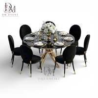 Table de banquet de mariage ronde personnalisée en acier inoxydable doré avec base en ruban croisé et plateau en verre trempé miroir