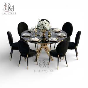 Table de banquet de mariage ronde personnalisée en acier inoxydable doré avec base en ruban croisé et plateau en verre trempé miroir - Product Image 3