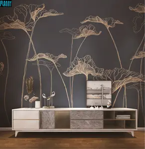 거실 호텔 사무실을 위한 주문을 받아서 만들어진 벽화 비 길쌈된 종이 벽지 2022 새로운 디자인 식물 연꽃 잎 중국 작풍 침대 방