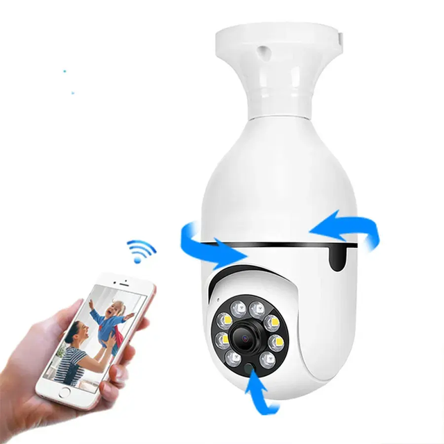 OEM Wifi Fisheye Wireless Security Camera Indoor PTZ CMOS Sensor Pan Tilt Unit Night Vision Audio SD Card Light Bulb Home Camera