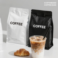 Sachet d'emballage de café refermable à haute barrière avec fermeture éclair, conception personnalisée, pochette en aluminium mat pour grains de café torréfiés
