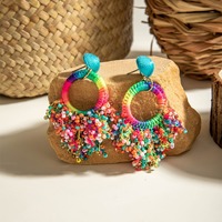 Anting-anting rajutan tangan gaya liburan bohemian musim panas pantai Hawaii dengan daun pelangi besar, nanas, dan bintang laut yang berlebihan