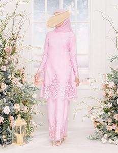 Conjunto de encaje SIPO a juego, diseño bordado elegante, ropa musulmana ajustada, Kurung Baju, de manga larga, Color sólido, Malaysia - Product Image 3