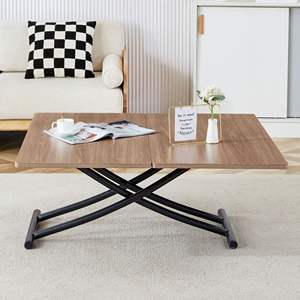 DB Modern Minimalist Black Metal <b>Lifting</b> <b>Table</b> with 0.8-Inch Wood Grain Process Sticker Desktop Multifunctional - Product Image 1