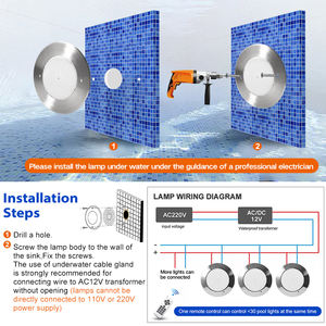 ضوء لاسلكي مقاوم للماء IP68 بجهد 12 فولت لحمامات السباحة، مصنوع من الفولاذ المقاوم للصدأ 316L ومحشو بالراتنج، إضاءة LED تحت الماء لحمامات السباحة - Product Image 3