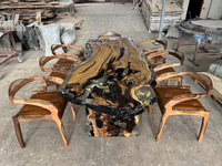 Table de salle à manger en bois de noyer avec résine époxy transparente grise, style moderne, pour intérieur et extérieur, vente en gros
