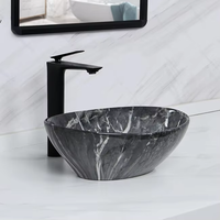 Vasque ovale en céramique de porcelaine blanche, design artistique, pour comptoir de salle de bain, avec bonde escamotable
