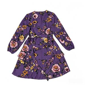 Nouvelle Robe Longue Décontractée pour Femme 2026, de Haute Qualité, à Manches Longues et Col en V, avec Motif Floral Violet sur le Bas, Service d'Usine <span class=keywords><strong>Original</strong></span> - Product Image 4