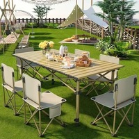 Table longue pliante portable pour barbecue de style stand, mobilier d'extérieur, équipement de pique-nique et de camping, en aluminium léger à quatre pieds