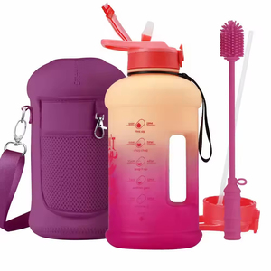 64oz/2.2L Wide Mouth Half Gallon Motivational Eco-Friendly <b>Plastic</b> Water Bottle Custom Sleeve for Children's Back School Travel - Product Image 1