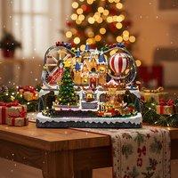 Animiertes Weihnachtsdorf-Karussell mit LED-Beleuchtung & Musik - Premium Polyresin Weihnachtsdekoration Geschenk