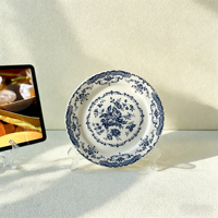 Service de table en céramique à motif floral bleu rose vintage, assiettes et bols en porcelaine classiques pour la décoration de table