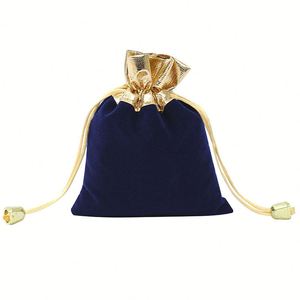 Sacs cadeaux en velours avec cordon de serrage 7*9cm, pochettes à bijoux en velours avec cordons dorés - Product Image 1