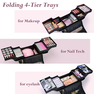 Travel <b>Makeup</b> Train <b>Case</b> with 4 Trays Large <b>Makeup</b> Bag Organizer with Luggage Sleeve Professional Cosmetic Storage Bags - Product Image 3