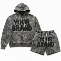 Ensemble de survêtement vintage teint sur mesure pour homme, en mélange de coton épais, avec sweat à capuche zippé oversize et short, style streetwear, OEM ODM