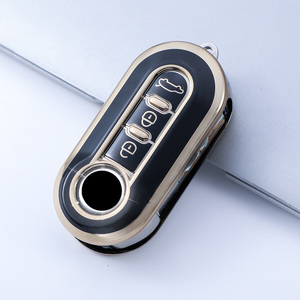 Housse de protection pliante à 3 boutons TPU <span class=keywords><strong>Gold</strong></span> Edge pour <span class=keywords><strong>Fiat</strong></span> <span class=keywords><strong>500</strong></span> Porte-clés à distance Protecteur de porte-clés Accessoires - Product Image 3