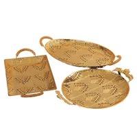 Antique Brass Rectangular Metal Serving <b>Tray</b> With Handles Decorative Gold <b>Buffet</b> Platter For Coffee Table & Ottoman Serving <b>Tray</b> - Product Image 6