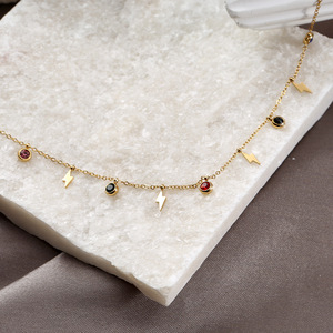 Collana a fulmine in acciaio al titanio placcato oro inossidabile da <span class=keywords><strong>donna</strong></span>, gioiello di lusso di nicchia, catena per maglione da clavicola - Product Image 4
