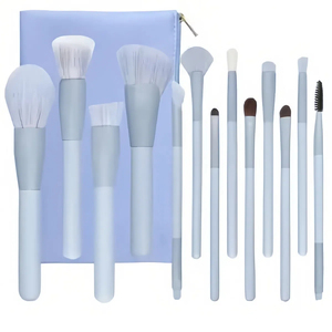 Ensemble de 13 pinceaux de maquillage Kabuki bleus, manche en bois, poils synthétiques doux, pinceau pour poudre, bronzer, blush, poudre libre, pinceau de mélange - Product Image 2