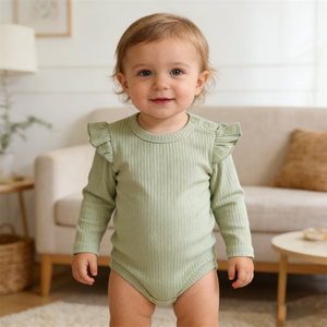5% из органического хлопка и спандекса с оборками и длинными рукавами без ног, короткий комбинезон для девочек - Product Image 3