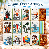 Jeu de Mahjong Américain Thème Océan 160 Tuiles – Tuiles Acryliques 4 Couches avec Motifs Planche de Surf, Palmier et Plage pour Soirées Jeux et Cadeaux