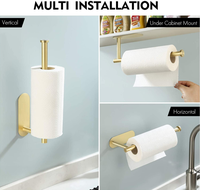 Support mural adhésif durable en or brossé sans perçage pour papier toilette, fixation forte en gel, accessoire de salle de bain en acier inoxydable