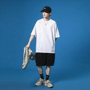 Camiseta personalizada de manga corta con cuello redondo y estampado de gran tamaño de 250GSM, Camiseta deportiva holgada de algodón 100% para hombre - Product Image 5