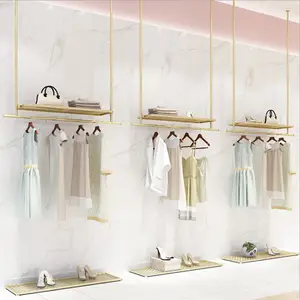 Panier de rangement suspendu en métal doré, Design d'intérieur Simple, à monter au plafond, pour magasin de vêtements ou salon
