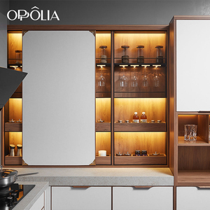 Juego de <span class=keywords><strong>Cocina</strong></span> OPPOLIA en Madera Maciza con Acabado UV Blanco y Marrón, Iluminación LED, Encimera de Cuarzo y Gabinetes de Madera Contrachapada - Product Image 3