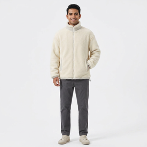 Nouveau manteau d'hiver en sherpa à manches longues et à fermeture éclair de couleur unie, veste en polaire, veste de mode de rue pour hommes - Product Image 1
