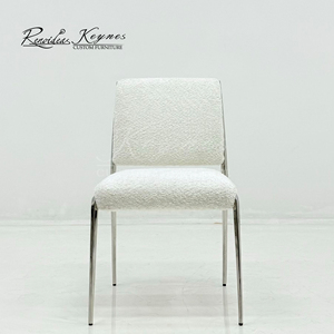 Keynes Factory Custom Silver Metal modern <b>dining</b> <b>chair</b> <b>White</b> Boucle Fabric Accent <b>Chair</b> - Product Image 1