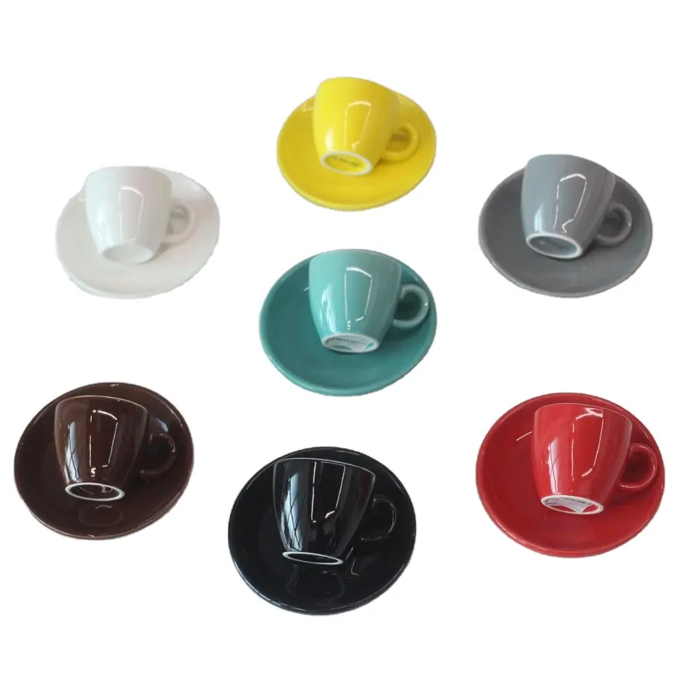 50ml Espresso tasse Set Keramik Kaffeetasse und Untertasse Benutzer definiertes Logo Dickes Porzellan Espresso tasse Glanz farbe Glasiert Für Cafe