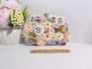 Bolso de Mano de Moda para Mujer, con Decoración Floral, de Lujo, Hecho a Mano, con Cuentas, para la Noche, con Correa de Cadena, Cierre de Cremallera, Bolso de Hombro - Product Image 5