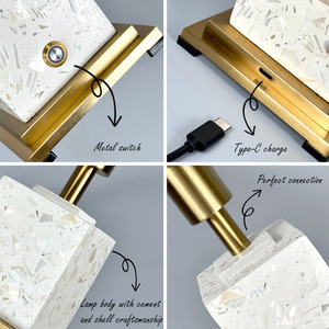 Lampada da Tavolo LED Moderna Nordica in Marmo, Senza Fili, a Batteria, con Controllo Touch, Arredo di Lusso per Camera da Letto e Studio - Product Image 3