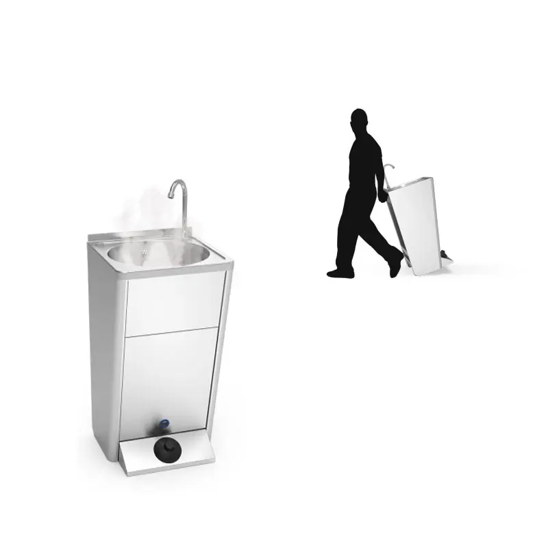 SUS 304 & 201 SS Material Mobile And Autonomous Stainless Steel Hand Wash Basin Portable Sink With Hot Water