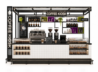 Kiosque à café personnalisé en carreaux blancs, stand de café pour centre commercial, comptoir de café intérieur, kiosque à boissons et à nourriture avec auvent métallique