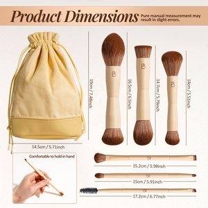 BS-MALL 6 PCS <span class=keywords><strong>Set</strong></span> Kuas Makeup Dua Sisi Bulu Sintetis Lembut Khusus Wajah & Mata Peralatan Kosmetik Profesional dengan Tas Kuas - Product Image 2