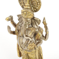 Personnalisé en gros style indien sculpture de dieu hindou antique effet feuille d'or résine artisanat debout seigneur Ganesha bouddha statue décor