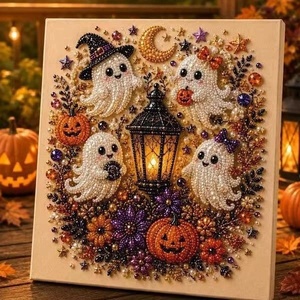 Kit DIY d'art en perles fantôme d'Halloween, Art sur <span class=keywords><strong>toile</strong></span> fantôme effrayant et citrouille, Ensemble de loisirs créatifs en mosaïque de perles pour peinture diamant 3D mignonne, pour la décoration intérieure - Product Image 2