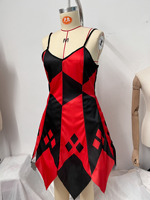 Ensemble de costumes de scène pour femme, robe de bouffon de cirque rouge et noire à motif diamant, tenue de cosplay de personnage de clown pour performance