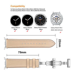 Bracelet en cuir compatible avec Samsung Galaxy Watch4 5 6 7 40mm 44mm Galaxy Watch 4 Classic 46mm 42mm Bracelet de montre noir unisexe - Product Image 5