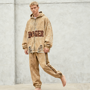 OEM Custom Embroidery Patch Crop Hoodie Acid Wash Hoodies Sweatpants e Hoodie Set Acid Washed Long Sleeve Custom Tracksuits - Product Image 4