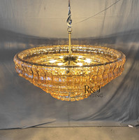 Lámpara de Araña de Cristal de Lujo, Color Ámbar Ahumado, Soplada a Mano, para Sala de Estar, Techo de Cobre, Moderna, LED, Garantía de 3 Años