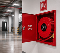 Ensemble de dérouleur de tuyau d'incendie manuel avec armoire de protection, vanne en laiton et tuyau flexible pour la protection incendie des bâtiments